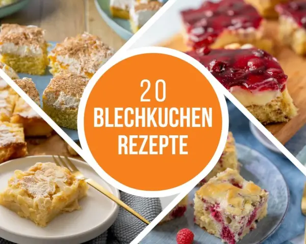 Vielfalt an Blechkuchen-Rezepten: saftige Kirsch-, Apfel- und Himbeerkuchen, verlockend präsentiert.