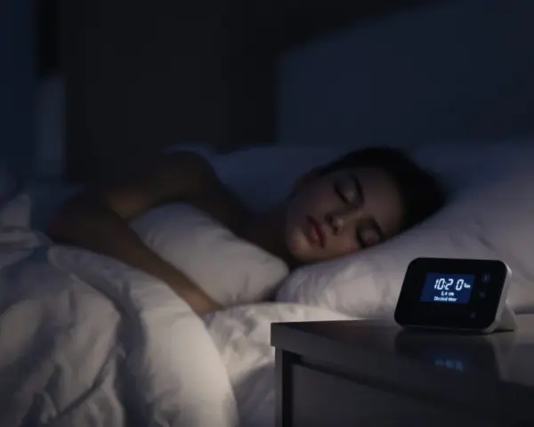 Une jeune femme dort paisiblement. Sur la table de nuit, un réveil affiche 10:20. La question est : combien de décibels pour dormir ?