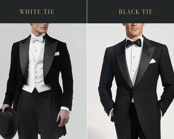 Uomo con smoking nero e papillon nero, pronto per un evento formale.