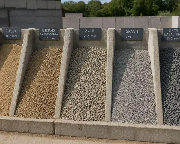 Piasek, mieszanka piaskowo-żwirowa, żwir, granit i grysy bazaltowe – materiały do układania kostki brukowej warstwy.