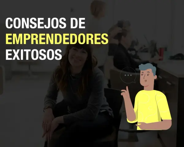 Consejos de emprendedores exitosos poco conocidos. Una mujer sonríe sentada, mientras un hombre animado da consejos.