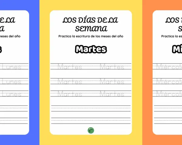 Actividades para imprimir: "Los días de la semana" para practicar la escritura de Lunes, Martes y Miércoles.