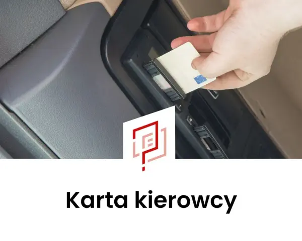 Dłoń wkłada kartę kierowcy do tachografu w kabinie pojazdu.