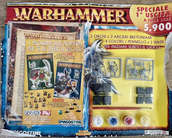 Kit di Warhammer con miniature, dadi, colori e pennello. Offerta speciale per iniziare subito a giocare con Games Workshop.