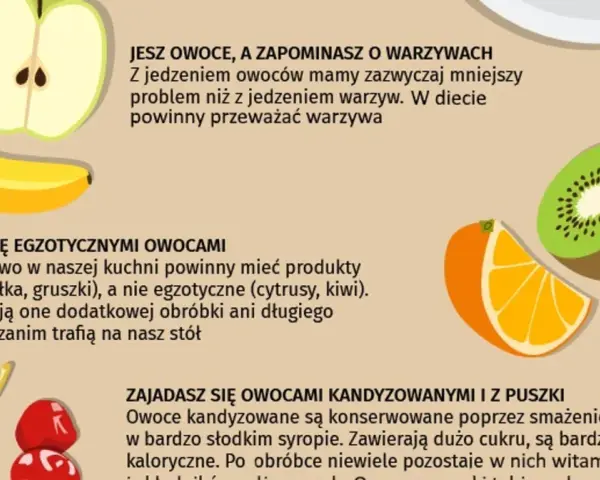 Banan, jabłko, kiwi i pomarańcza. Pamiętaj, po owocach ich poznacie – wybieraj lokalne i świeże, a nie przetworzone.