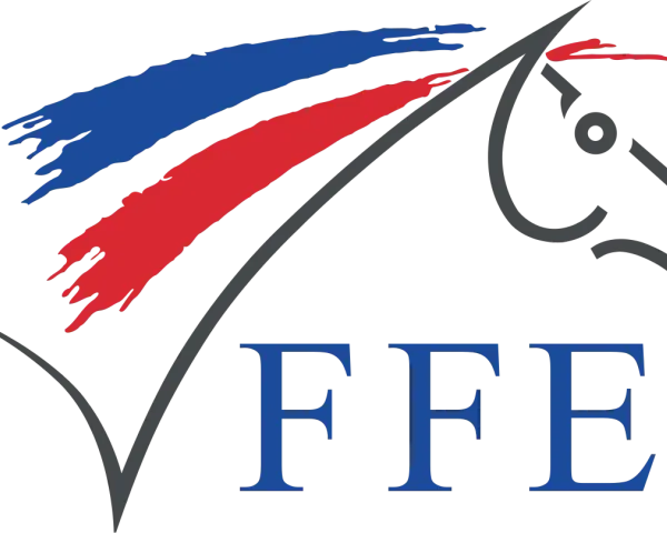 Logo de la fédération d'équitation : un cheval stylisé aux couleurs de la France, avec les lettres FFE.