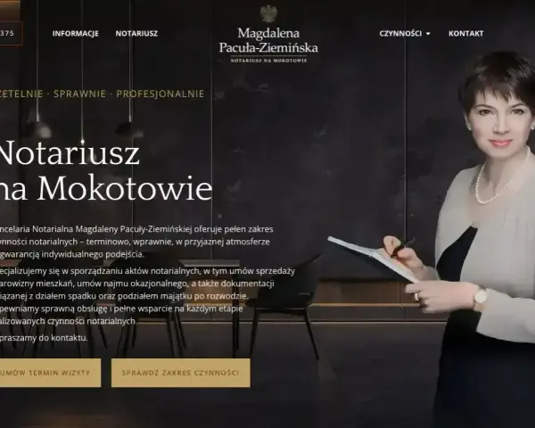 Notariusz na Mokotowie. Magdalena Pacuła-Ziemińska oferuje profesjonalne usługi notarialne, w tym akty sprzedaży, darowizny i spadkowe. Zapraszamy do kontaktu.
