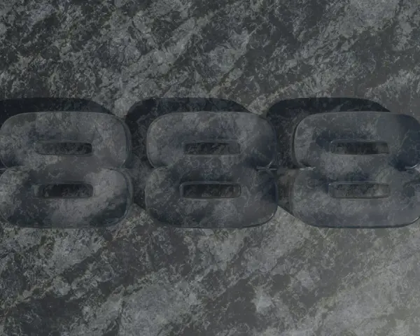 Trzy przezroczyste ósemki na kamiennym tle. 8888 znaczenie - symbol nieskończoności, obfitości i duchowego przebudzenia.