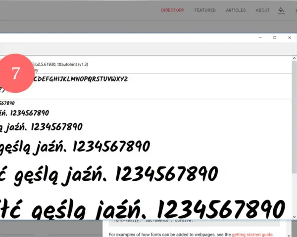 Okno dialogowe Google Fonts z podglądem czcionki Kalam Bold i przyciskiem "Zainstaluj".