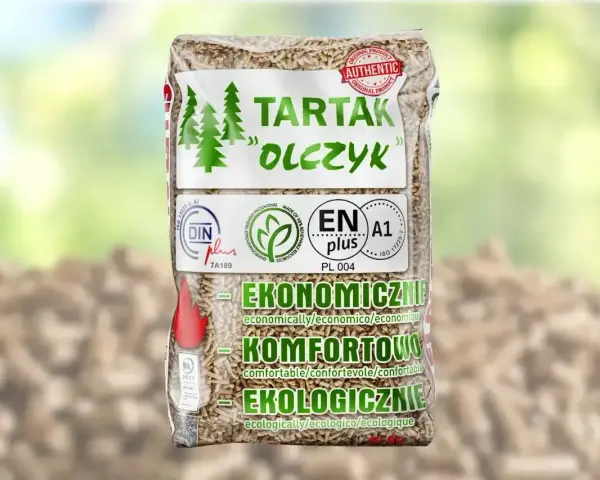 Worek z pelletem drzewnym "Tartak Olczyk". Sprawdź aktualna cena pelletu, by ogrzać dom ekonomicznie, komfortowo i ekologicznie.