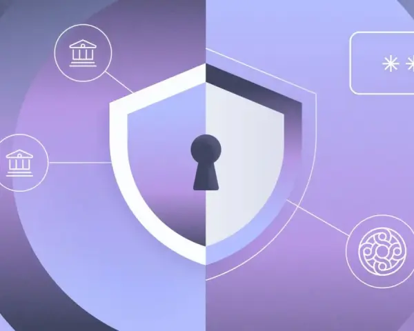 Shield with keyhole, bank icons, and password field symbolize a secure FDIC insured deposit sweep program.