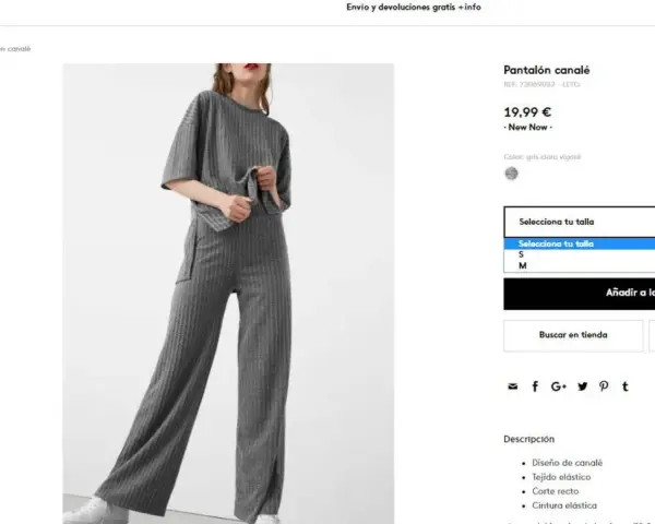Pantalón gris de canalé, disponible en talla M. Elige tu talla para añadirlo a la bolsa.