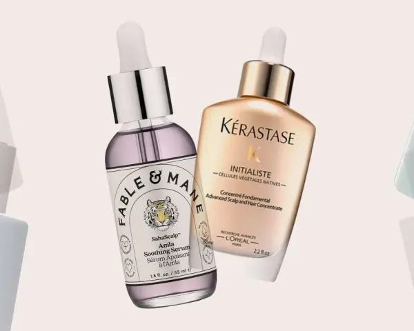 Kolekcja serum do skóry głowy: Fable & Mane, Kérastase, Aveda, Ouai. Każdy **cerkogel** obiecuje odżywienie i regenerację.