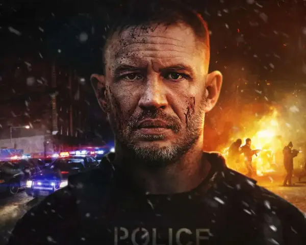 Policjant z ranami na twarzy, w tle płonące budynki i policyjne radiowozy. Sprawdź, co nowego na Netflix!