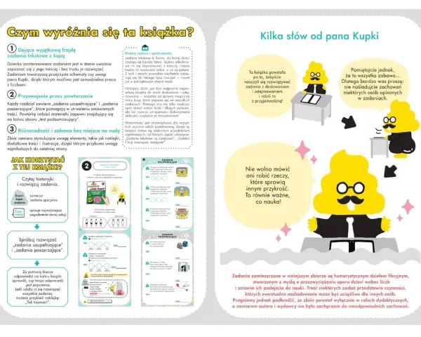 Książka z zadaniami matematycznymi dla dzieci, pełna humoru i ilustracji z panem Kupką. Pomaga w nauce dodawania i odejmowania.