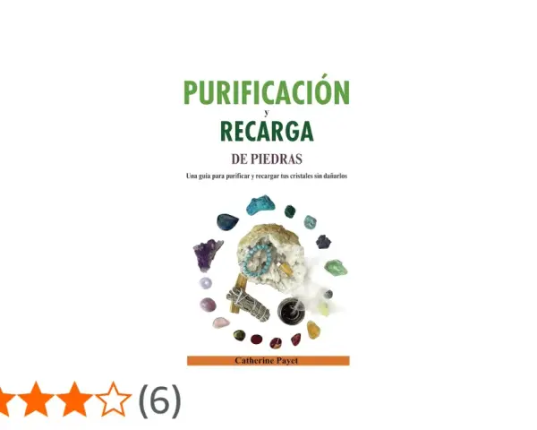Guía sobre cómo limpiar y cargar piedras, con imágenes de cristales y un incienso.
