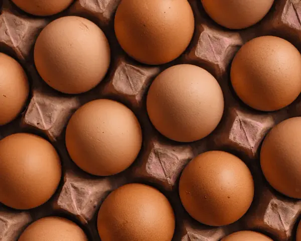 Huevos marrones en una bandeja de cartón, listos para ser usados en hostelería.