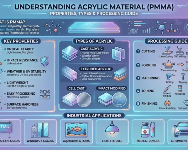 Acrylic, made of polymethyl methacrylate, offers optical clarity, impact resistance, and is lightweight. This guide details its properties, types, and processing.