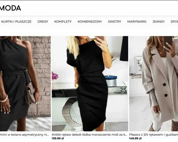 Moda opinie: czarna sukienka asymetryczna, czarna sukienka midi, beżowy płaszcz. Stylowe propozycje od ZOFIA MODA.