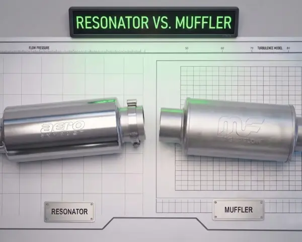 Aero Exhaust resonator and Magnaflow muffler side-by-side, illustrating the resonator vs. muffler debate.