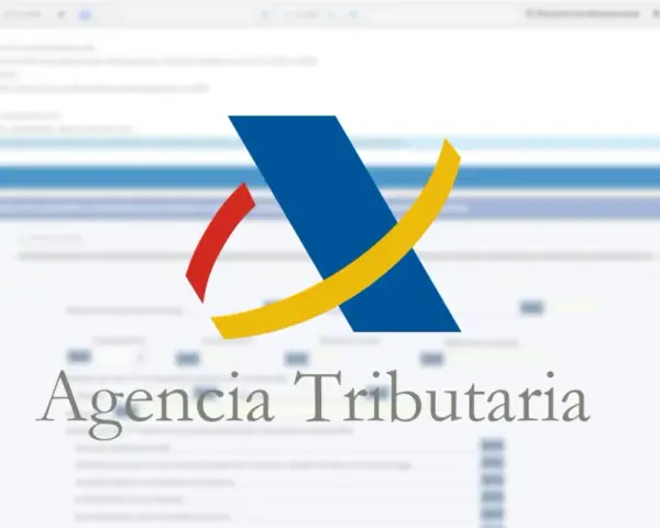 Logo de la Agencia Tributaria sobre un formulario de declaración de la renta. Aprende cómo declarar el alquiler en la renta.