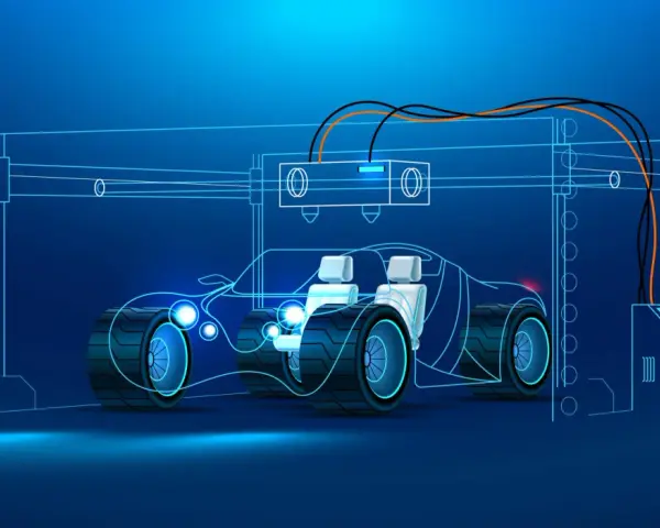 A 3D printer creates a futuristic car outline, showcasing the potential of 3D printing in the automotive industry.