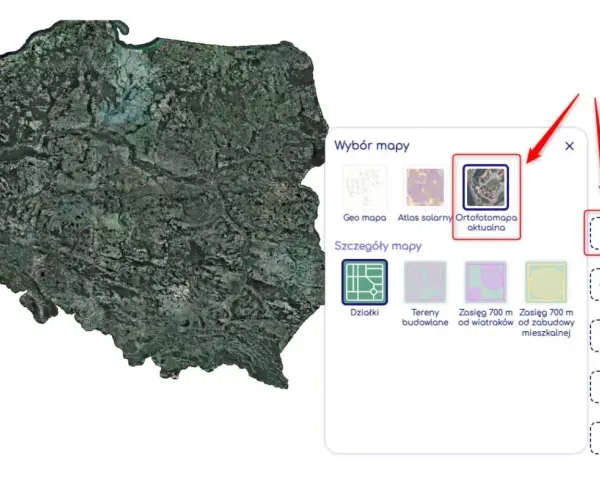 Wybierz ortofotomapę, aby sprawdzić wymiary działki. Zobaczysz szczegóły mapy, jak działki i tereny budowlane.