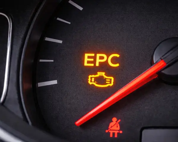 Świecąca kontrolka EPC na desce rozdzielczej Volkswagena. Czas sprawdzić, co się dzieje z silnikiem.