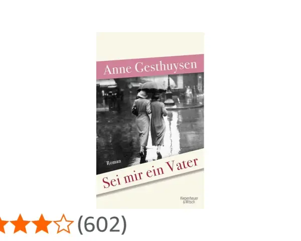 Buchcover: Zwei Frauen mit Regenschirm im Regen, Titel "Sei mir ein Vater" von Anne Gesthuysen.