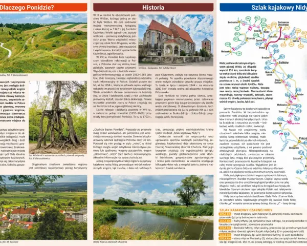 Mapa Ponidzia z zaznaczonymi szlakami kajakowymi Nidy. Opis regionu, jego historii i atrakcji turystycznych.