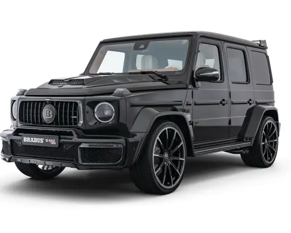 Czarny Brabus G klasa GV12 z karbonowymi elementami i masywnymi felgami. Potężny SUV gotowy na każde wyzwanie.