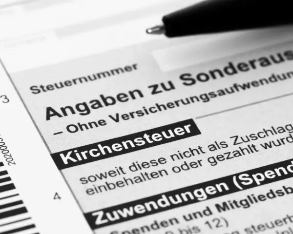 Steuerformular mit dem Feld "Kirchensteuer". Hier wird gefragt, ob die Kirchensteuer als Zuschlag einbehalten oder gezahlt wurde.