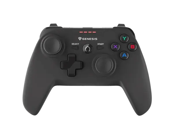Czarny gamepad Genesis PV58 z podświetlanymi przyciskami i diodami LED.