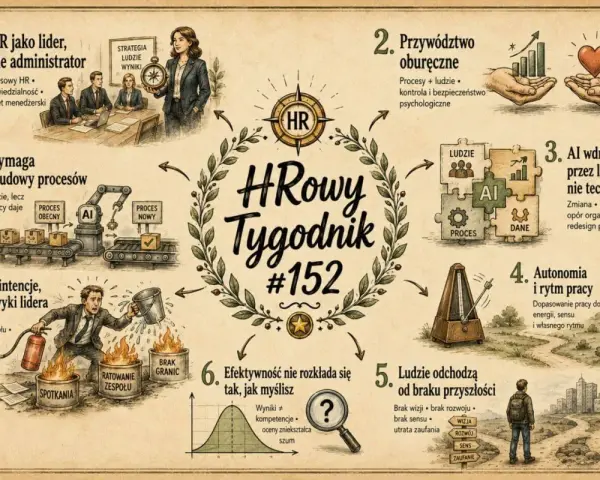 HR-owy Tygodnik #152: HR jako lider, przywództwo oburęczne, AI wdraża się przez ludzi, autonomia i rytm pracy, ludzie odchodzą od braku przyszłości, efektywność, dobre intencje, AI wymaga przebudowy procesów. Dziś warto o tym pomyśleć.