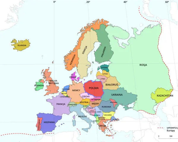 Mapa Europy. Polska w centrum, otoczona przez Niemcy, Czechy, Słowację, Ukrainę, Białoruś i Litwę. Belgia leży na zachód od Niemiec, blisko Francji i Holandii.