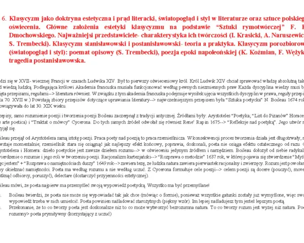 Klasycyzm w literaturze i sztuce polskiego oświecenia. Analiza estetyki, twórczości Krasickiego, Naruszewicza, Trembeckiego.
