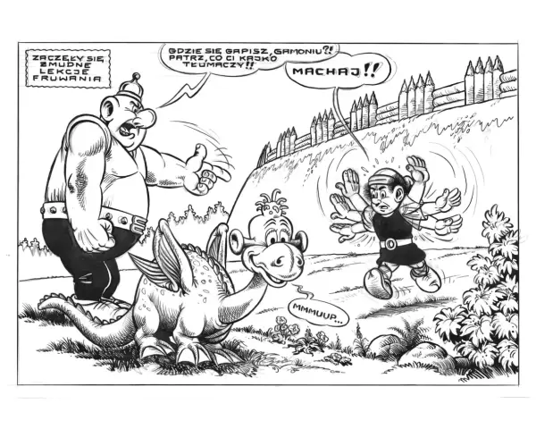 Kajko i Kokosz: Gigant woła, by machać, bo smoczek uczy się latać. Jak narysować komiks?