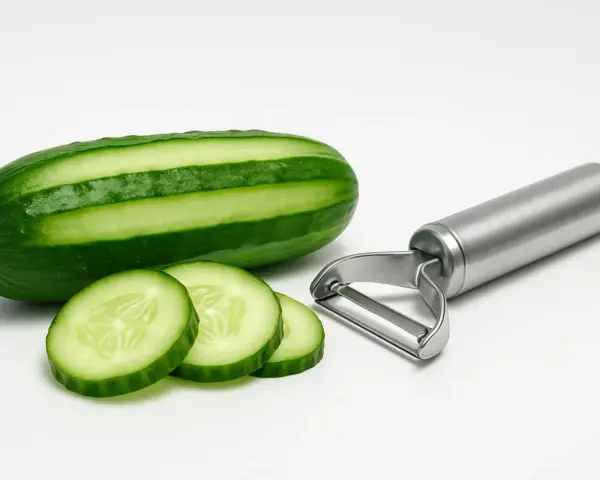 Cetrioli con o senza buccia, pronti per essere affettati con il pelapatate.