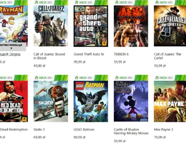 Gry na Xbox 360: Rayman Origins, Call of Juarez, GTA IV, Tekken 6, Red Dead Redemption, Skate 3, LEGO Batman, Mickey Mouse, Max Payne 3. Sprawdź xbox 360 wsteczna kompatybilność lista gier.