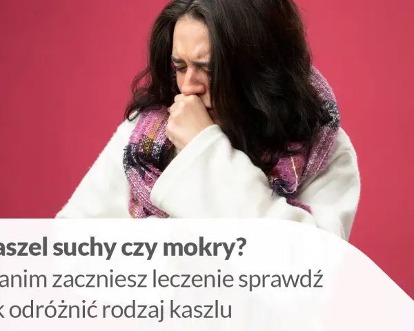 Kobieta z **uporczywym suchym kaszlem u dorosłego** zakrywa usta dłonią, ubrana w szalik.