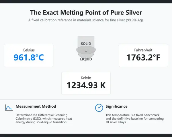 Il punto di fusione dell'argento puro è 961.8°C. Questo valore è fondamentale per capire a che temperatura fonde l'argento.