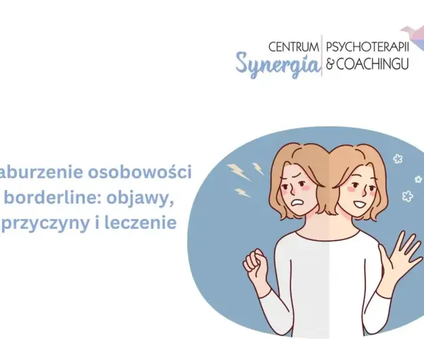 Ilustracja przedstawia osobę z dwoma twarzami, symbolizującą zmienne nastroje i trudności w relacjach, które mogą towarzyszyć borderline. Objawy są tu kluczowe.