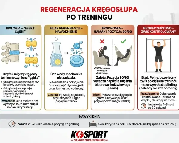 Krążki międzykręgowe jak gąbki potrzebują nawodnienia, by dobrze funkcjonować. Pij wodę regularnie, by utrzymać turgor tkanek.