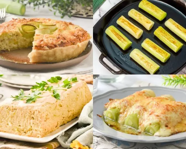Pastel salado, puerros a la plancha, terrina y puerros gratinados. Variedad de recetas con puerros para disfrutar.