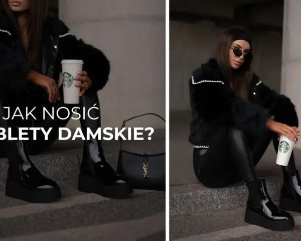 Kobieta w czarnym futrzanym płaszczu i skórzanych legginsach prezentuje modne sztyblety na platformie. Stylowe sztyblety damskie na platformie to klucz do udanych stylizacji.