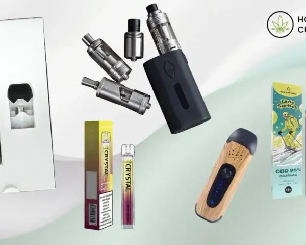 Varios cigarrillos electrónicos o vapers, incluyendo un modelo de madera y otros desechables y recargables.