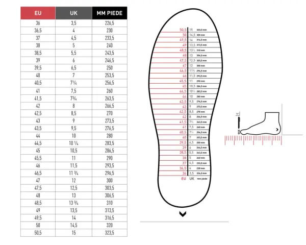 Tabella taglie scarpe: EU 38, UK 5, 240 mm. Trova la tua misura perfetta, anche 7 1/2 scarpe.