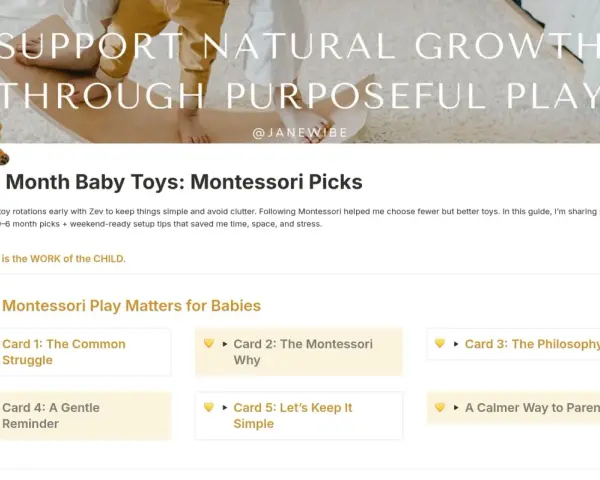 Uroczy miś obok nagłówka "0-6 Month Baby Toys: Montessori Picks". Artykuł o zabawki tiny love i rozwoju dziecka.