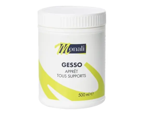 Pot de gesso Monali, apprêt tous supports. Idéal pour préparer vos toiles avant la peinture. 500 ml.