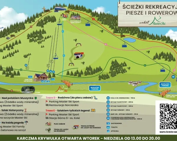 Mapa atrakcji Tylicz: ścieżki piesze i rowerowe, wyciągi, restauracje, parkingi. Idealne miejsce na aktywny wypoczynek.